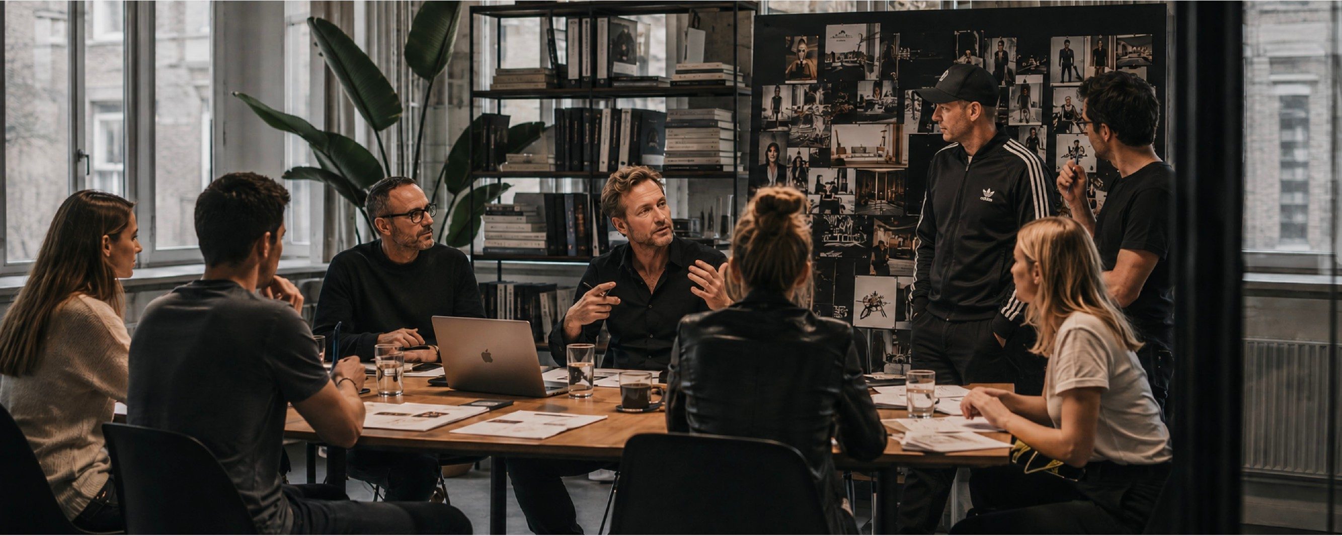The BNCL team in a creative strategy session around the studio table
