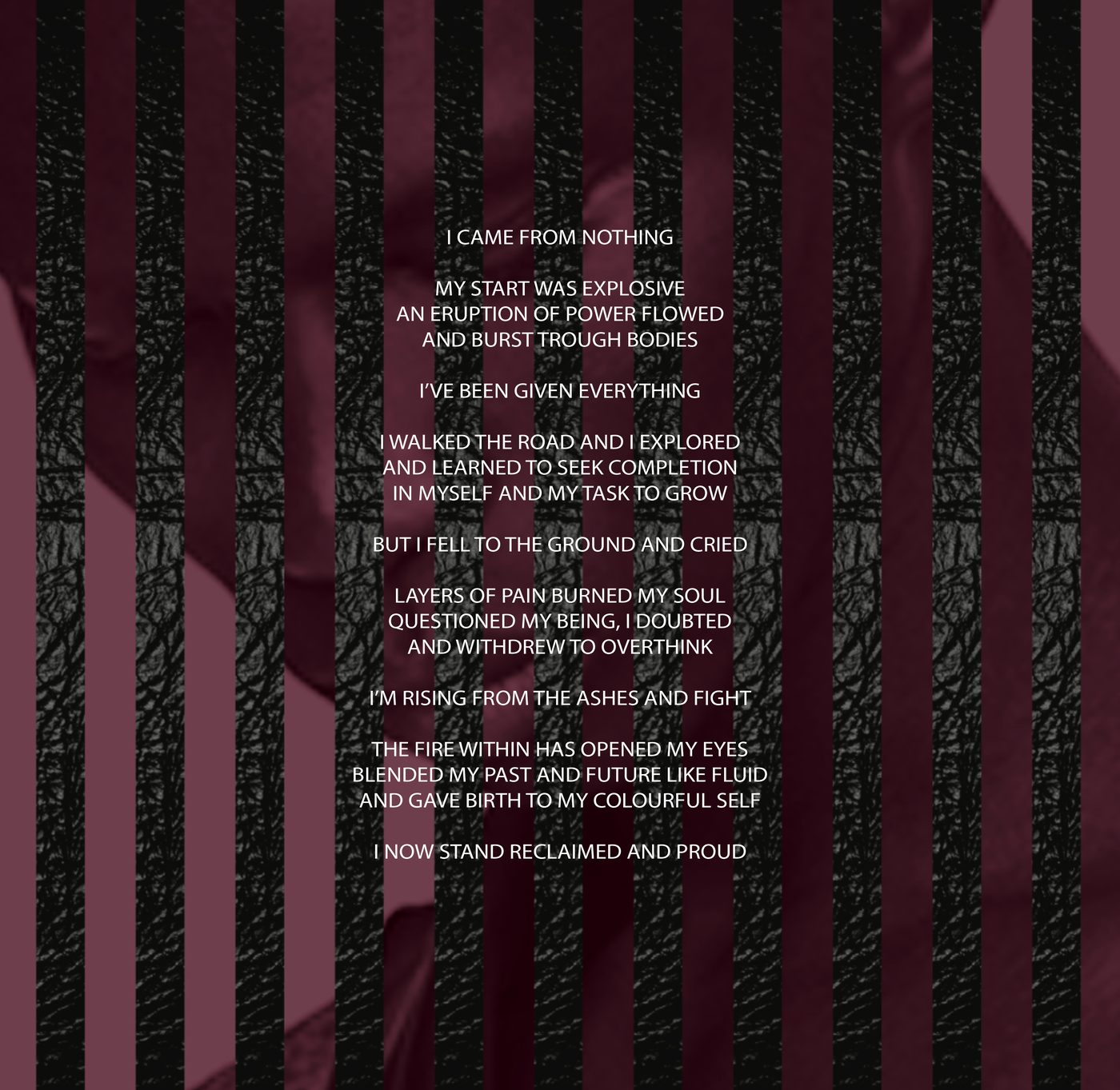 The House of Afangaro founding poem, set in type over a striped archive pattern