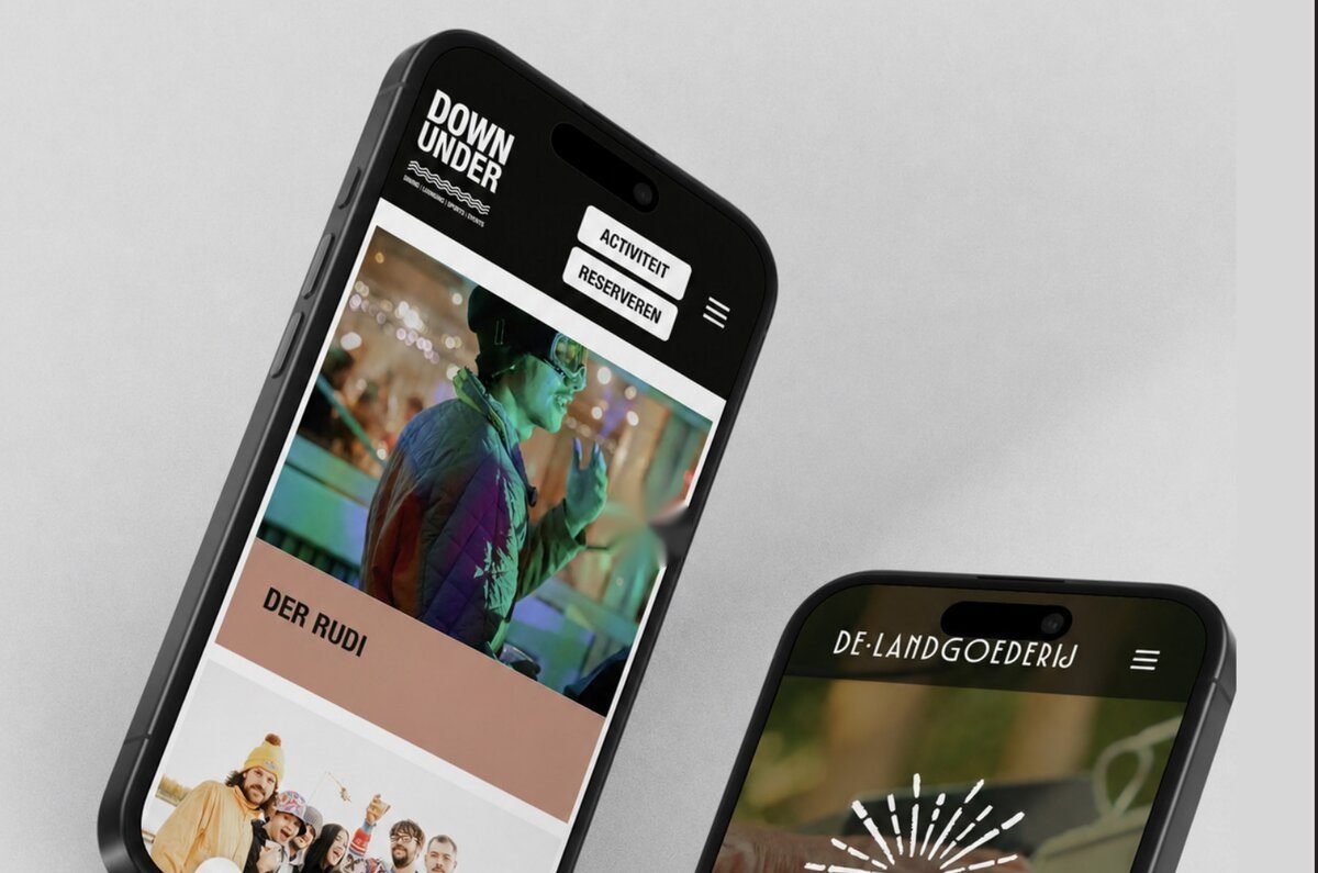 Mobile mockups for Down Under and De Landgoederij, two venues from the Brothers Horeca Groep portfolio