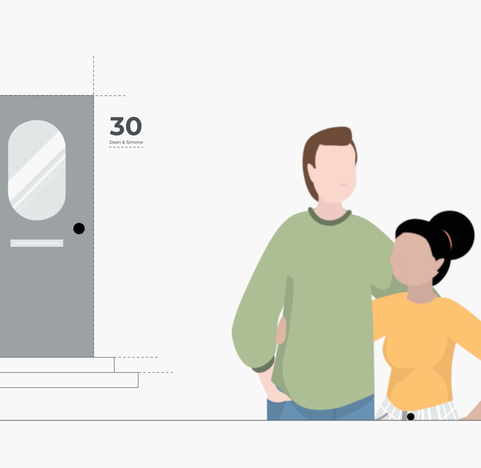 Illustratie van het huisnummer en de bewoners bij de voordeur, onderdeel van de klantreis