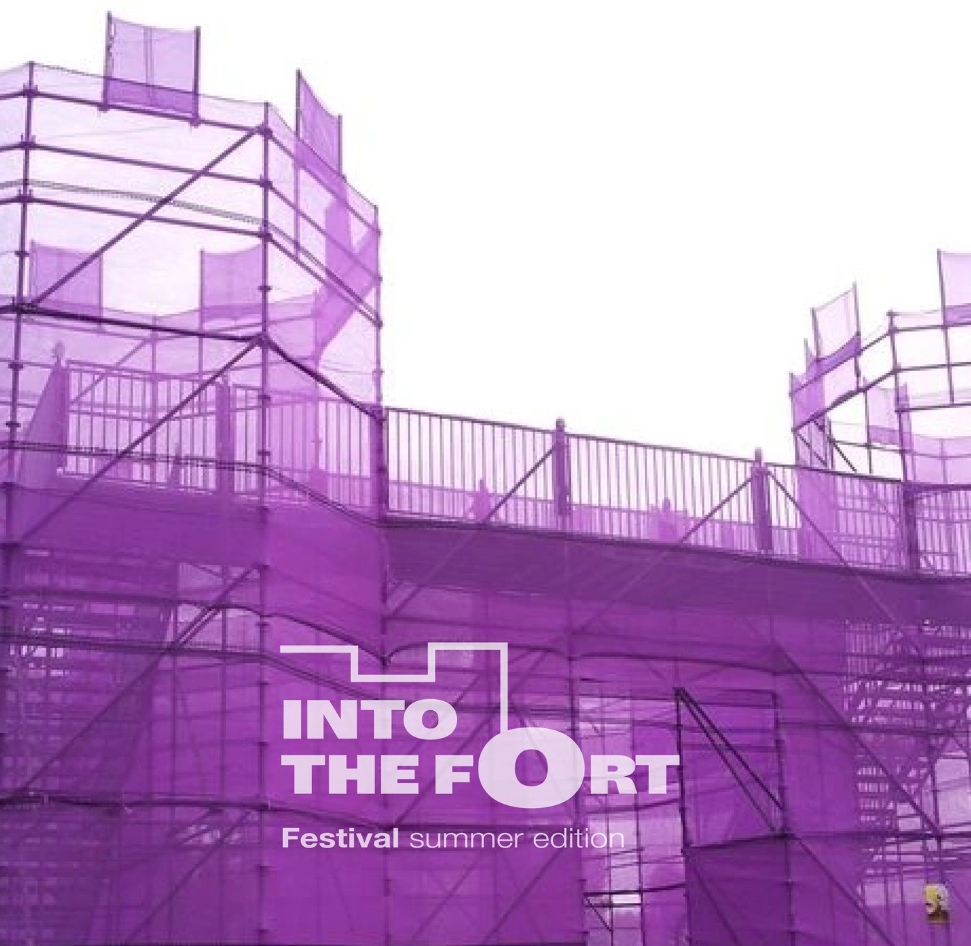 The Into the Fort logo lockup over a duotone shot of the fort's scaffolded ramparts