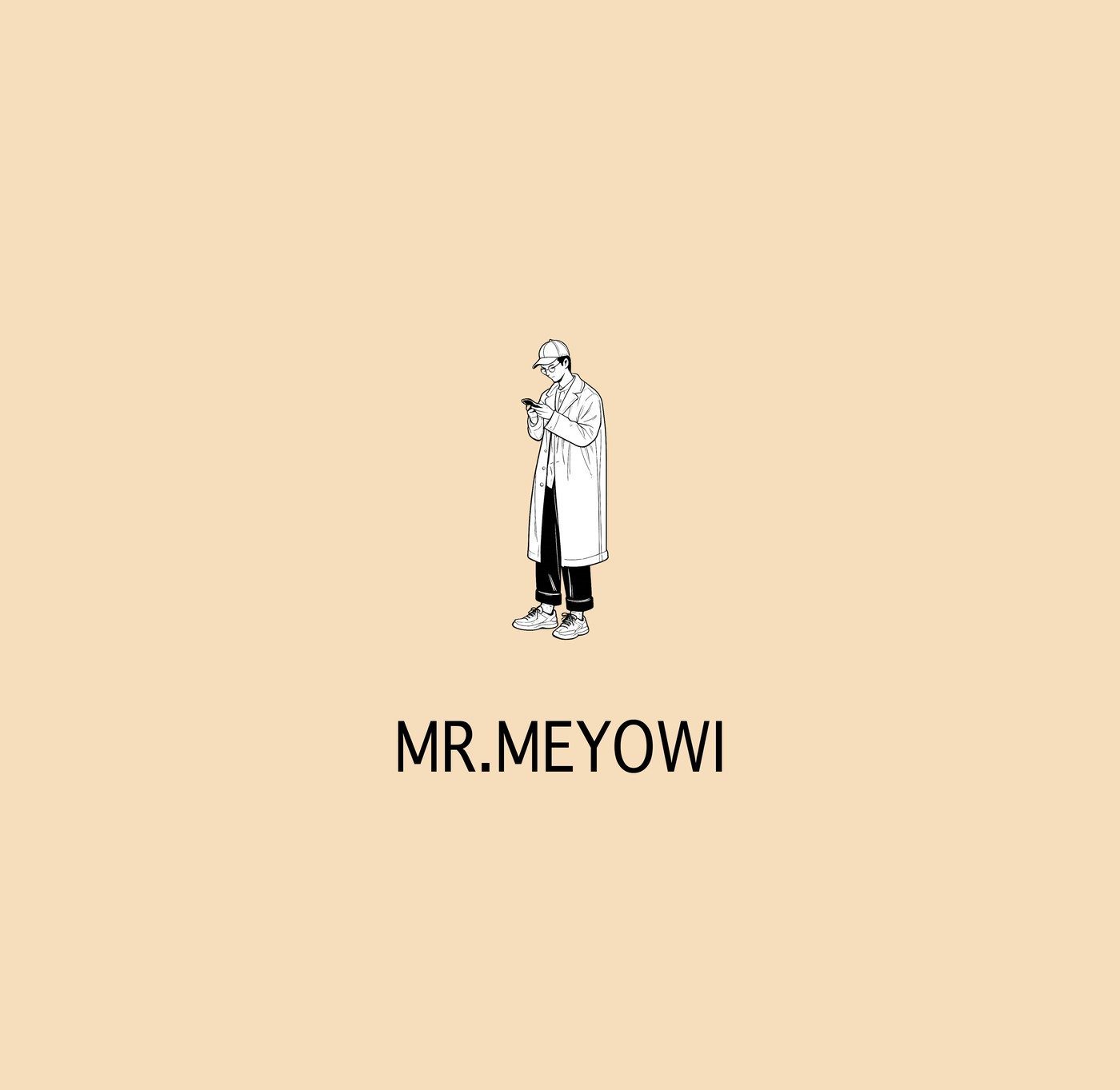 Mr. Meyowi, the brand's illustrated explorer character, checking his phone